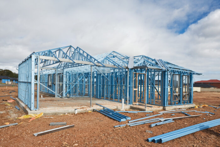 metal frame of a house under construction